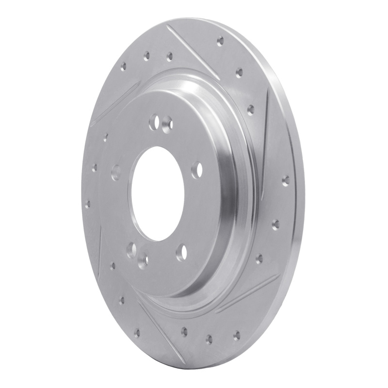 Hyundai Elantra GT Brake Rotor (1) - Rear Right - R1 Concepts - Drilled & Slotted - Silver - `13-`25